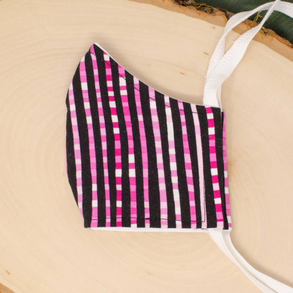 Pink & Black Reusable Cloth Face Mask with Elastic